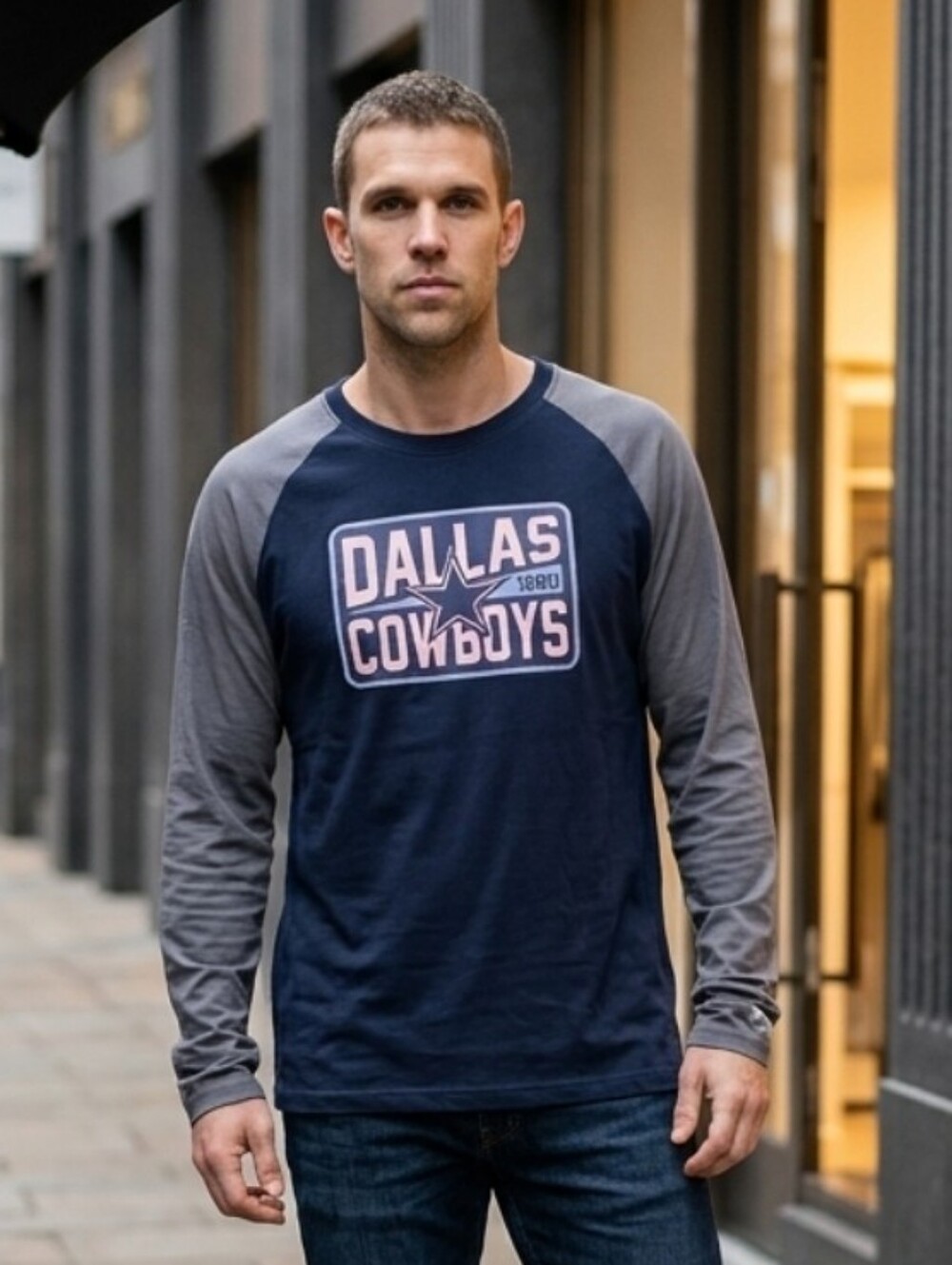 New Era Dallas Cowboys Long-Sleeve Raglan Tee in Navy and Gray